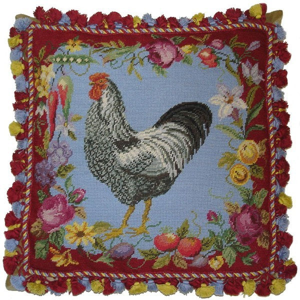 Chicken and Red - 20" x 20" needlepoint pillow