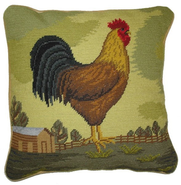 Brown Rooster - 14 x 14" needlepoint pillow