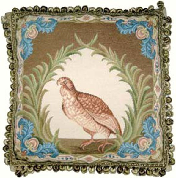 Blue Corners and Quail - 20" x 20" needlepoint pillow