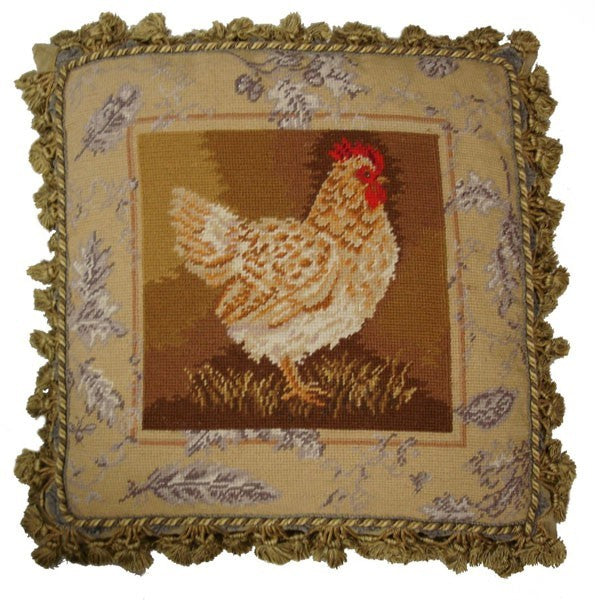 Hen Facing Right on Brown - 20" x 20" needlepoint pillow