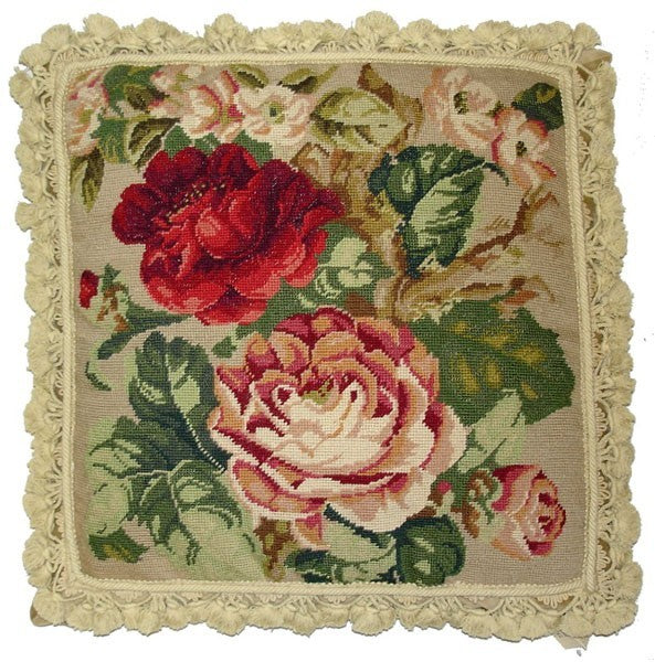 Pink and Red Roses - 22" x 22" needlepoint pillow