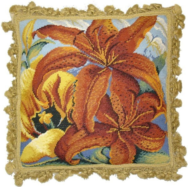 Brown on Blue - 18" x 18" needlepoint pillow