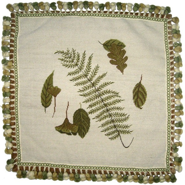 Fern and Four Leaves - 22" x 22" needlepoint pillow
