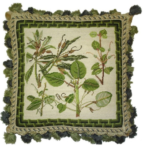 Green Leaf Pattern - 14 x 14" needlepoint pillow