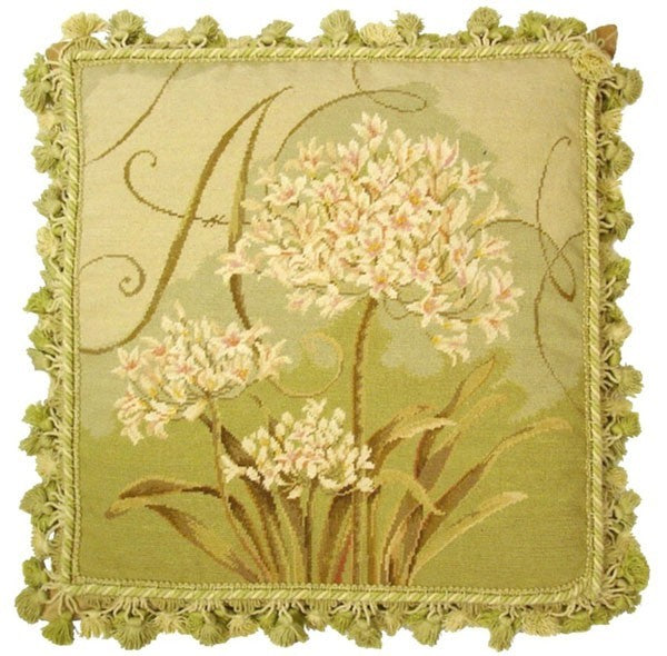 Agapanthus in Green - 18" x 18" needlepoint pillow