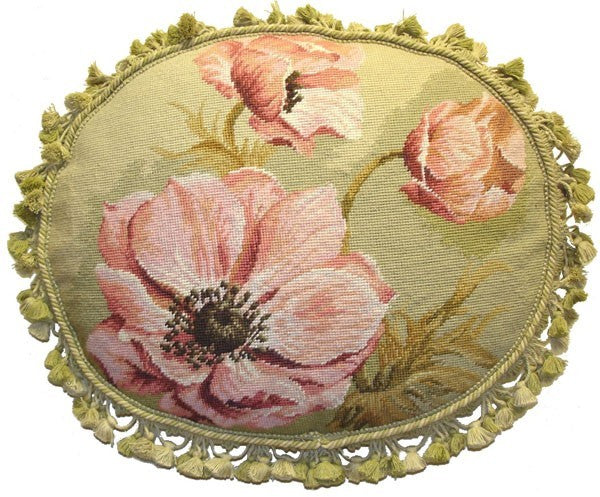 Pink Flower Oval - 19 x 23.5" needlepoint pillow