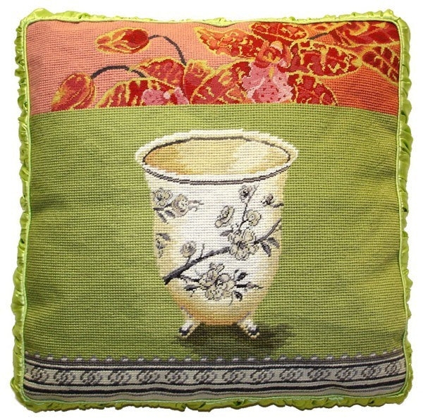 Vase on Green - 20" x 20" needlepoint pillow