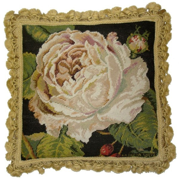 Big White Rose - 18" x 18" needlepoint pillow