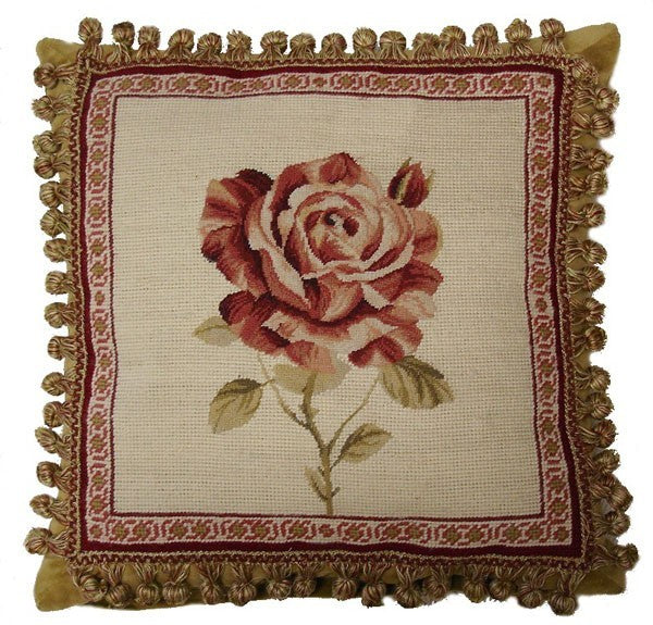 Rose Framed - 16 x 16" needlepoint pillow