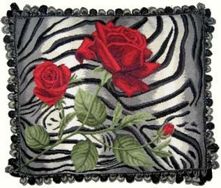 Red Rose on Tiger - 19 x 23" needlepoint pillow