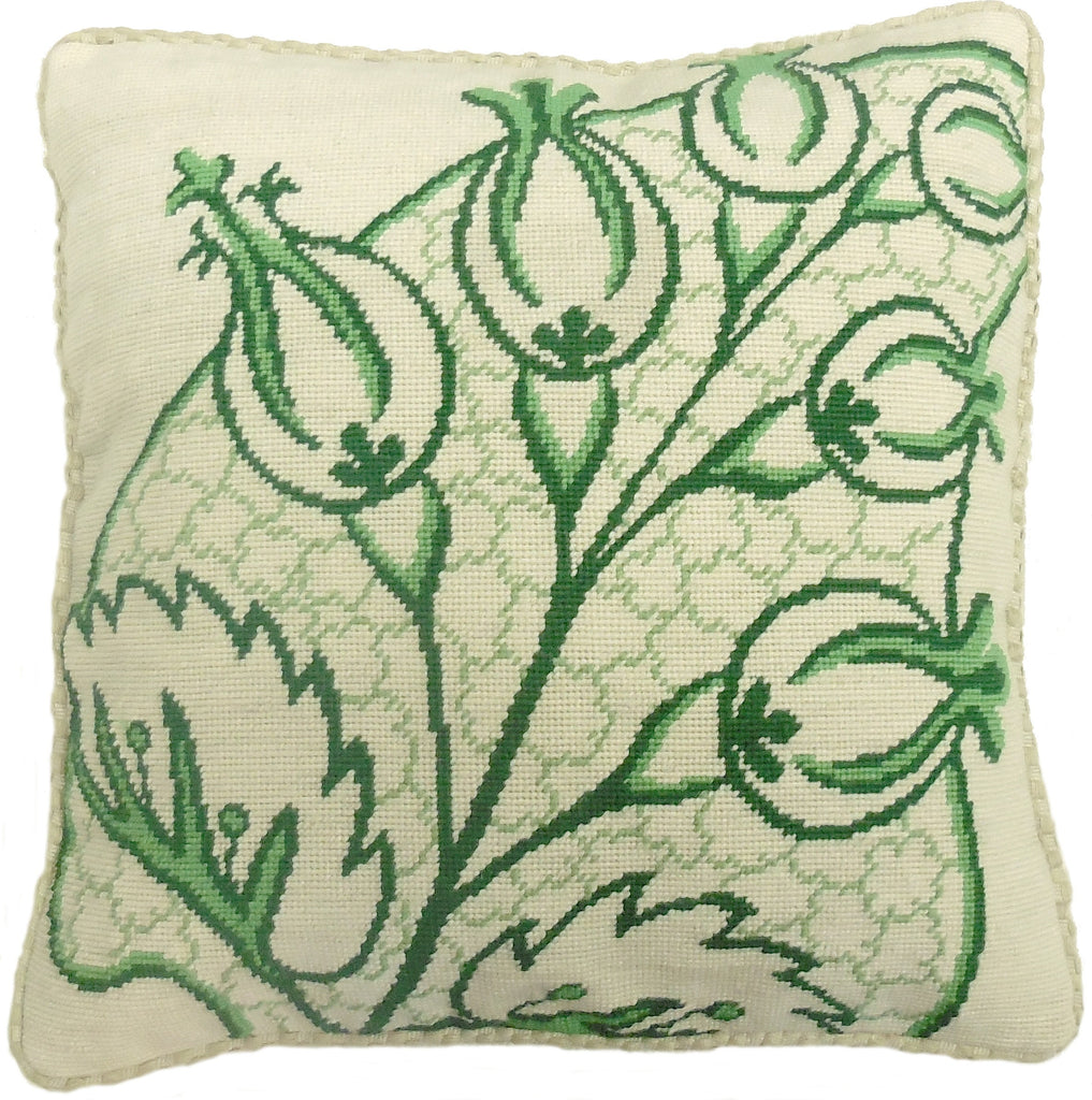 Abstract Plant Green - Needlepoint Pillow 19x19