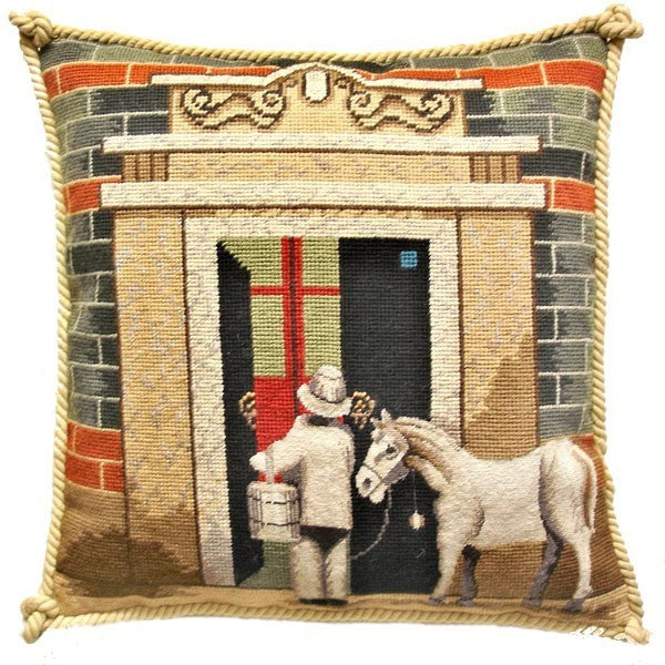 Horse and House - 17" x 17" needlepoint pillow