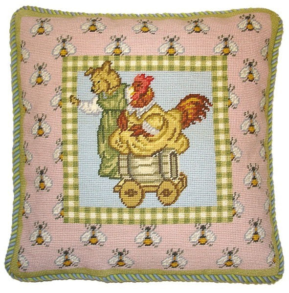 Riding Hen - 16 by 16" needlepoint pillow