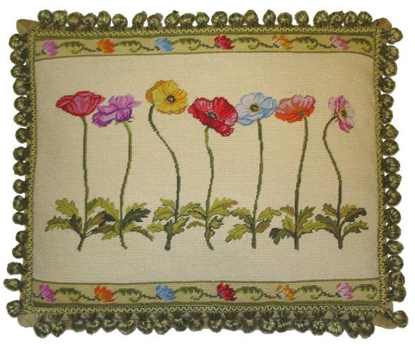 Seven Poppies - 16 x 20" needlepoint pillow