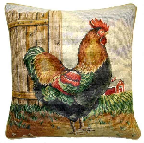 Fancy Rooster - 17" x 17" needlepoint pillow