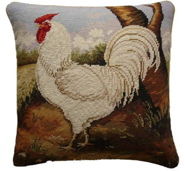 White Rooster - 17" x 17" needlepoint pillow