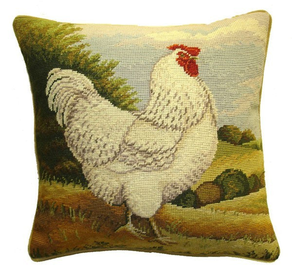 White Chicken - 17" x 17" needlepoint pillow