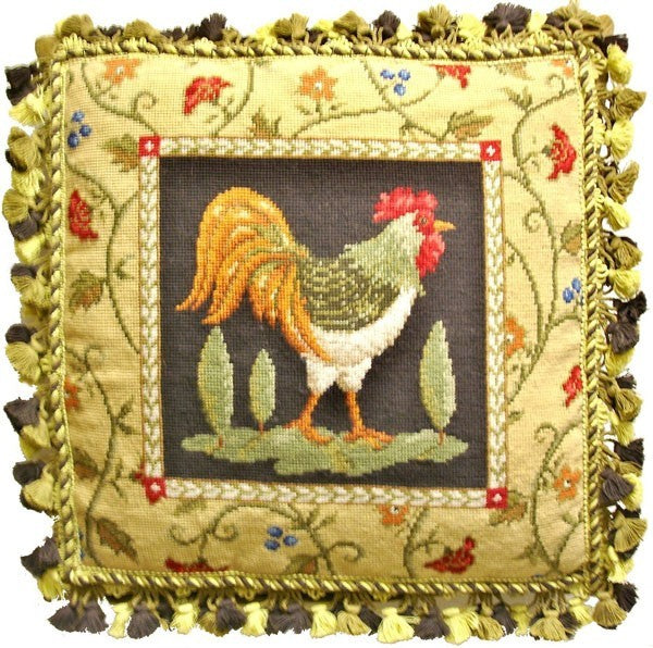 Fancy Rooster Facing Right - 21 x 21" needlepoint pillow