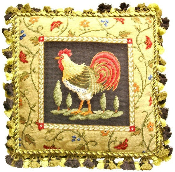 Fancy Rooster Facing Left - 21 x 21" needlepoint pillow