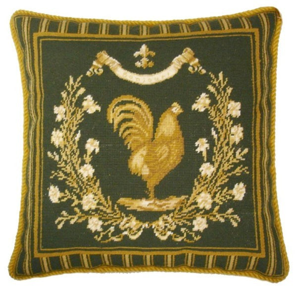 Framed Yellow Rooster - 19 x 19" needlepoint pillow