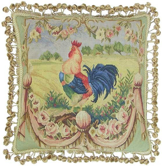 Blue Rooster Facing Left - 20" x 20" Aubusson pillow