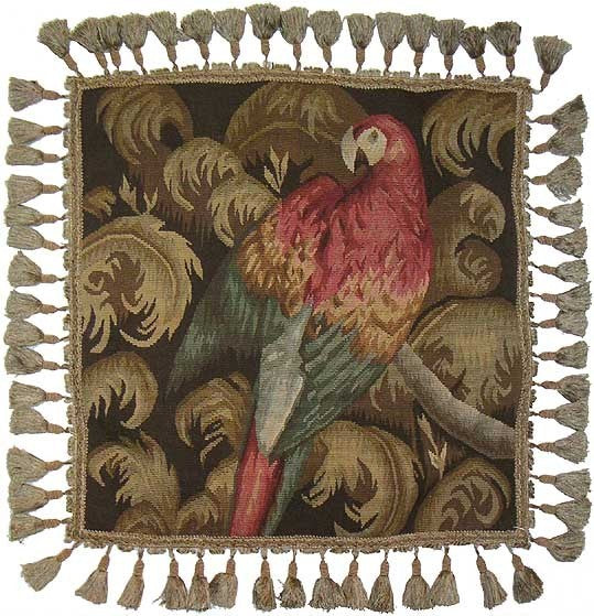Pink Parrot Facing Right - 20" x 20" Aubusson pillow