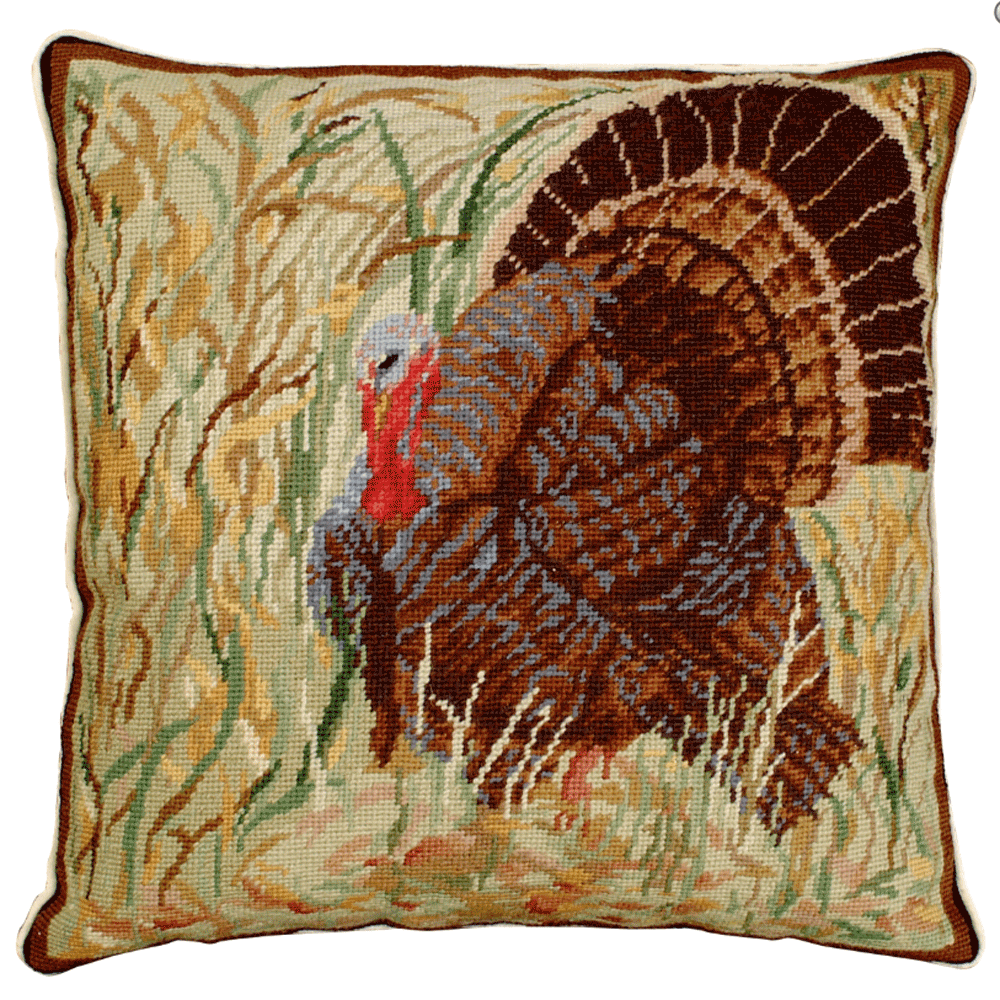 Turkey in the Field -18"x18" Needlepoint Pillow