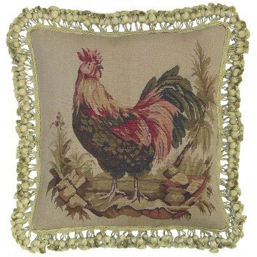 Fancy Rooster Facing Left - 16 x 16" Aubusson pillow