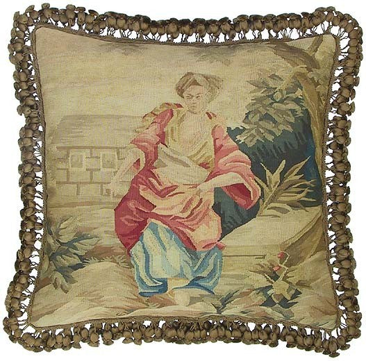 Woman in Pink - 22" x 22" Aubusson pillow