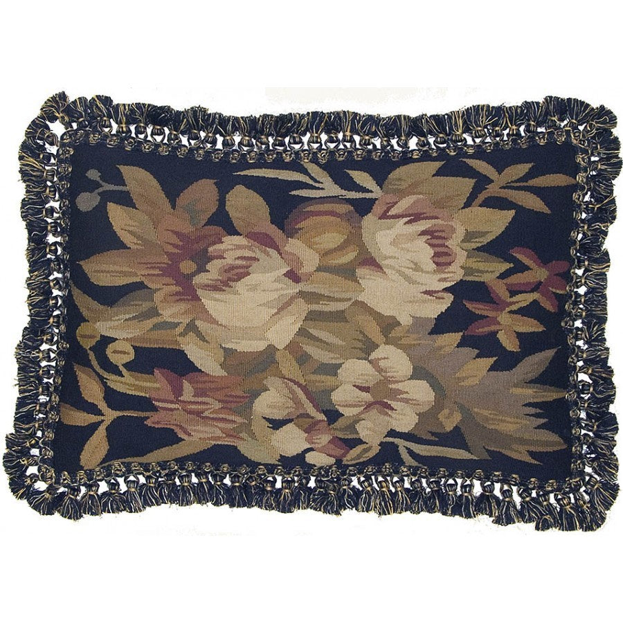 Pinks Accents on Black - 16 x 24" Aubusson pillow