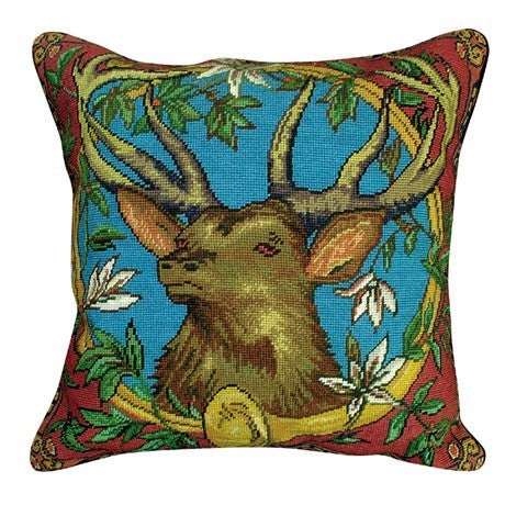 Elk with Horn 20" x 20 needlepoint pillow