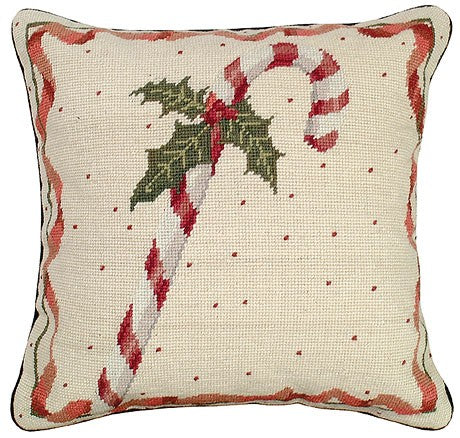 Candy Cane 16"x16" Needlepoint Pillow