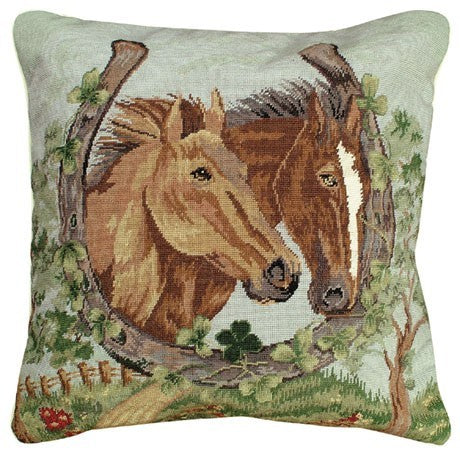 Horseshoe & Clovers 18" x 18 needlepoint pillow