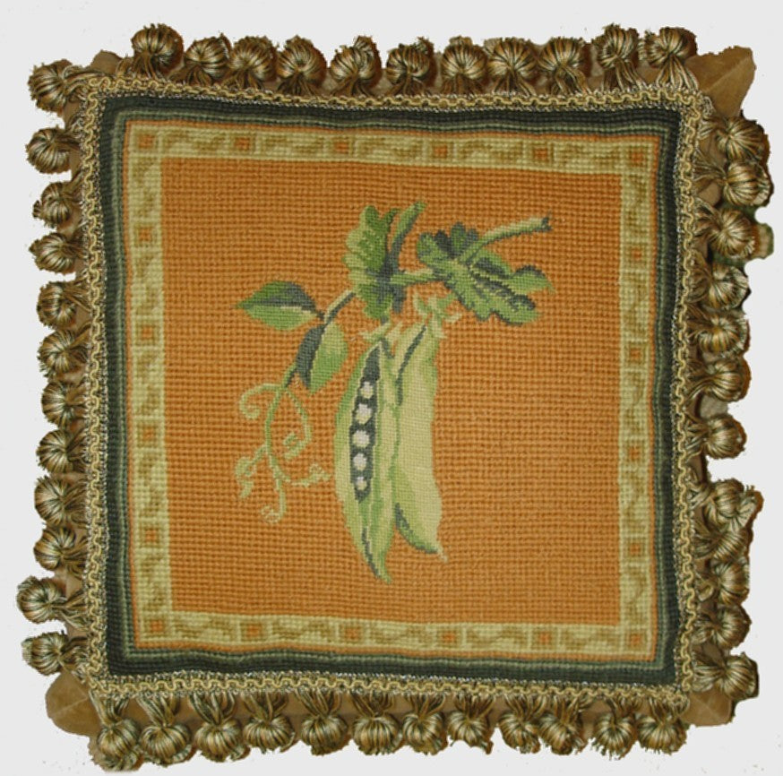 Peas in a Pod - 12" x 12" needlepoint pillow
