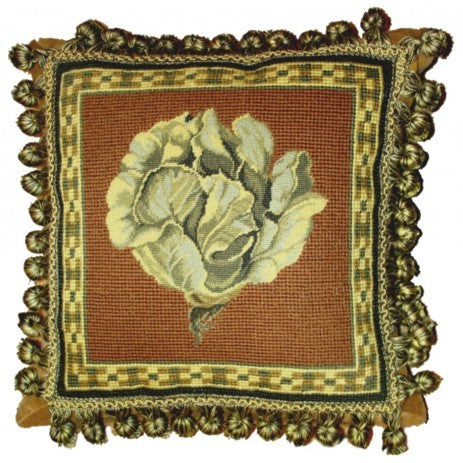 Cabbage on Brown - 12" x 12" needlepoint pillow