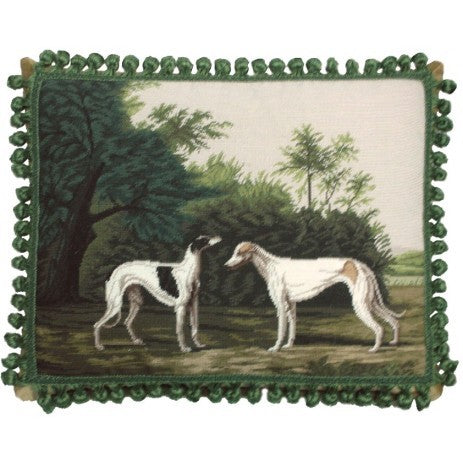 Two Dogs in Green - 18" x 22" needlepoint pillow