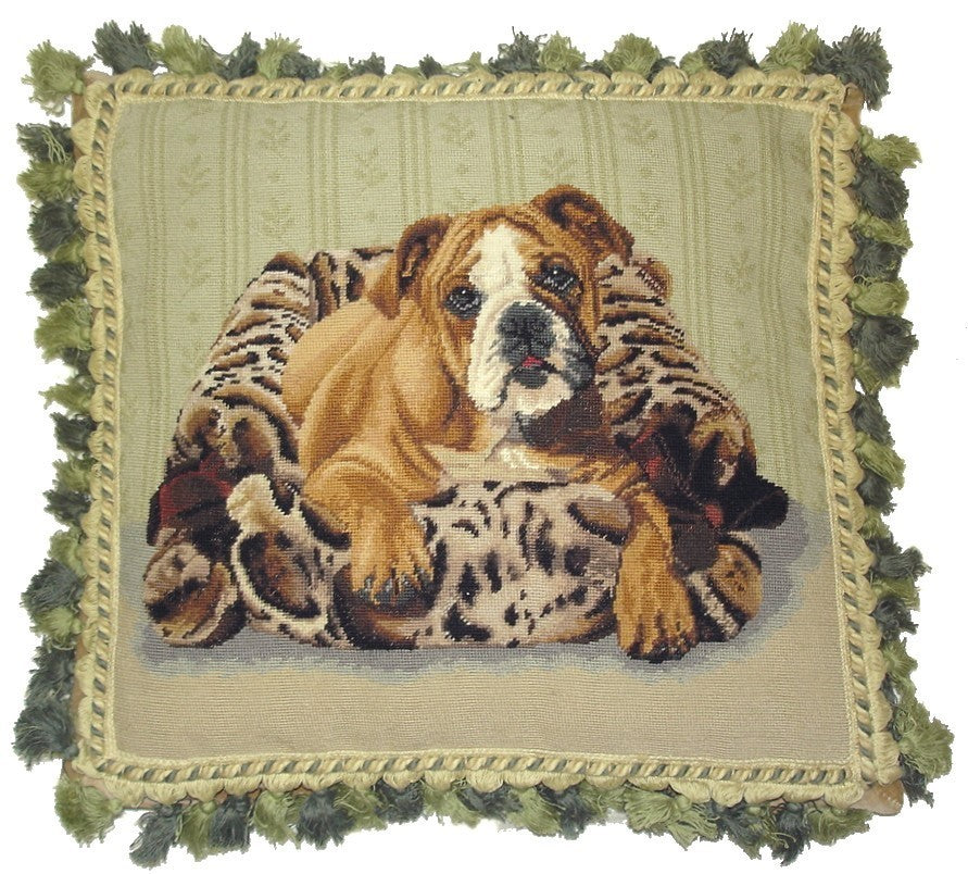Dog in Bed - 16 x 18" needlepoint pillow