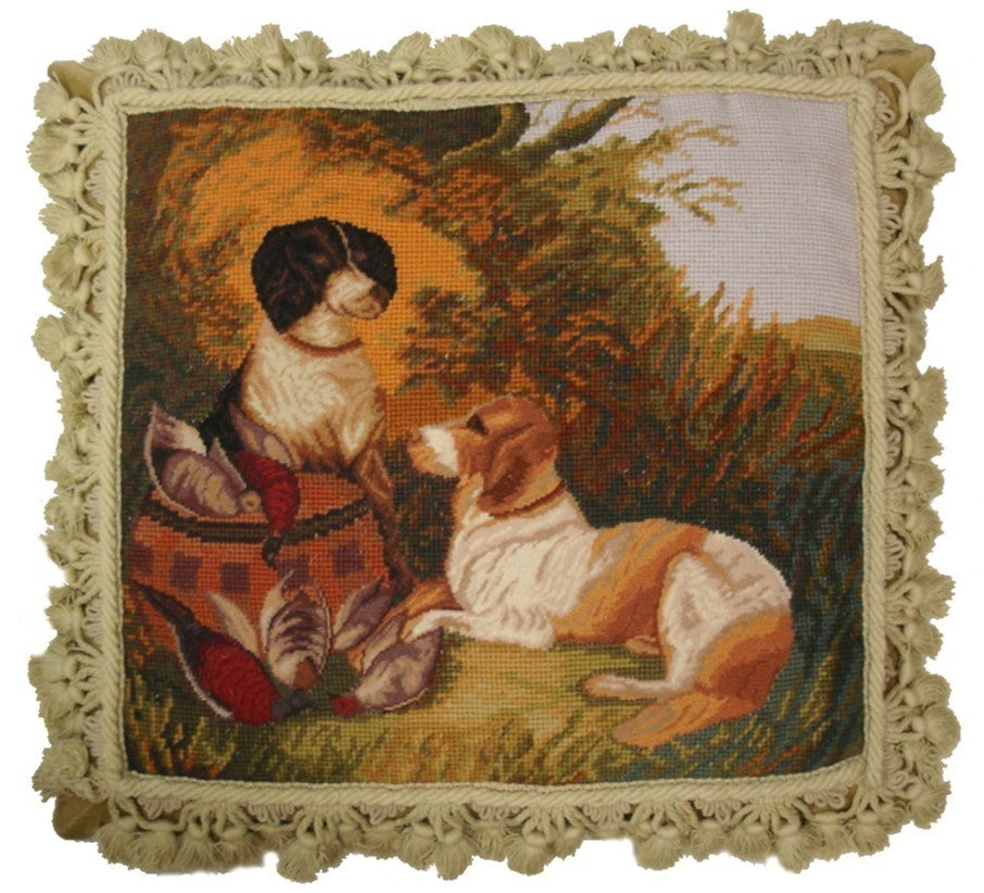 Dogs and Birds - 16 x 18" needlepoint pillow
