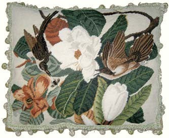 Birds and Magnolia - 18" x 22" needlepoint pillow