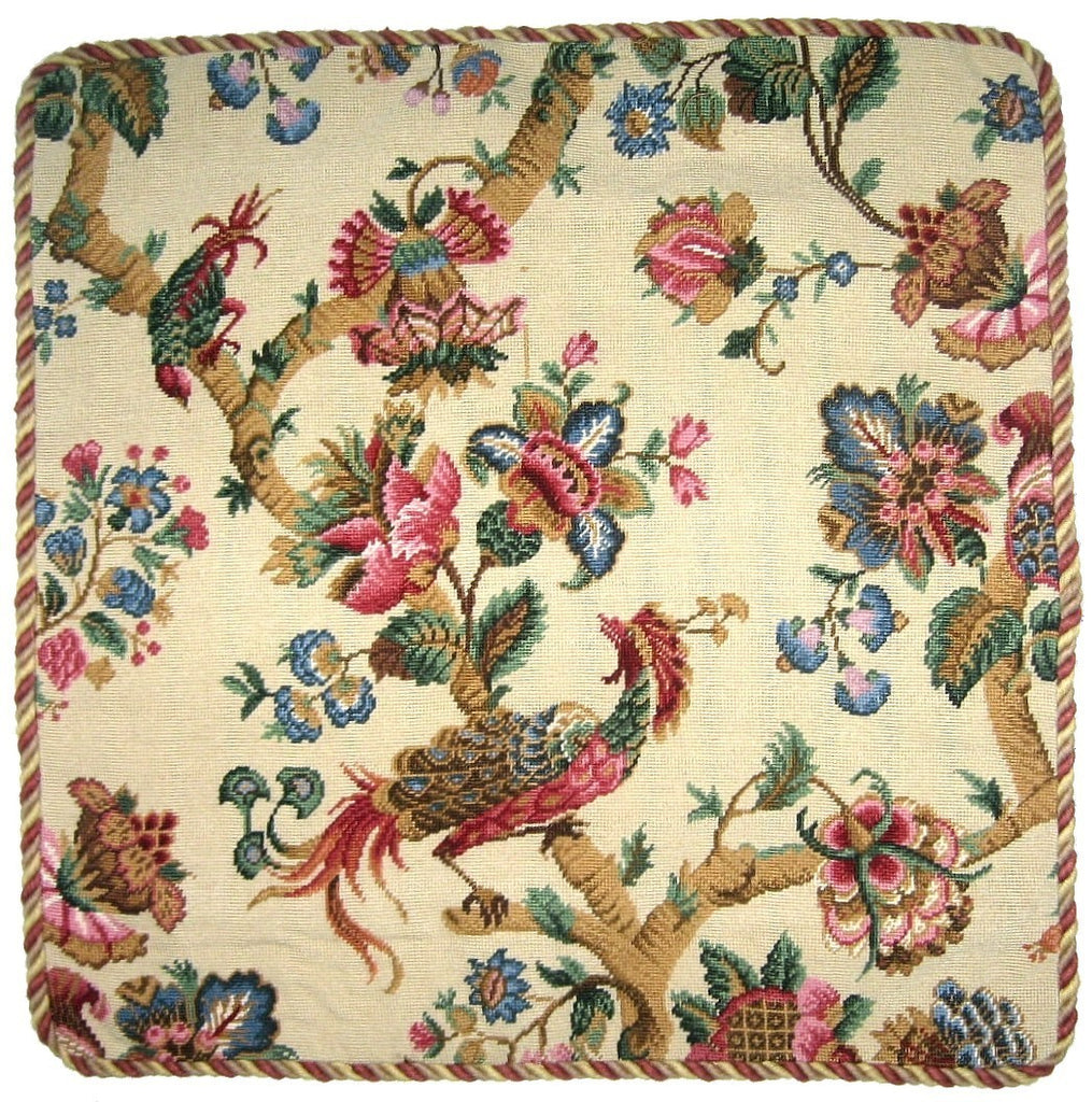 Fancy Pheasant in Tree - 21 x 21" needlepoint pillow