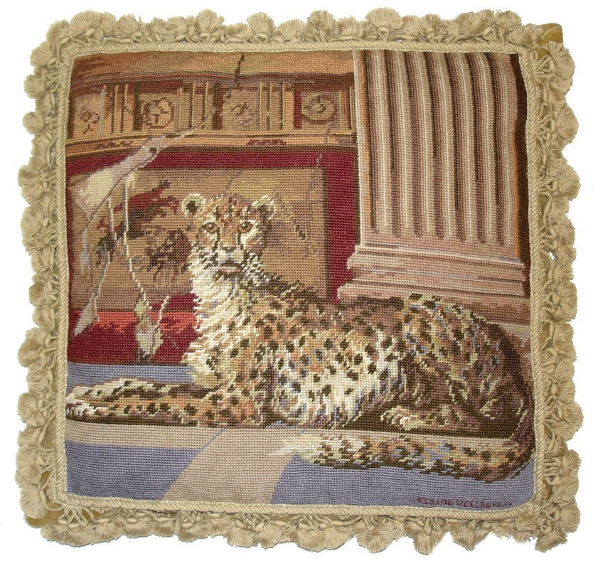 Cheetah in House - 20" x 20" needlepoint pillow