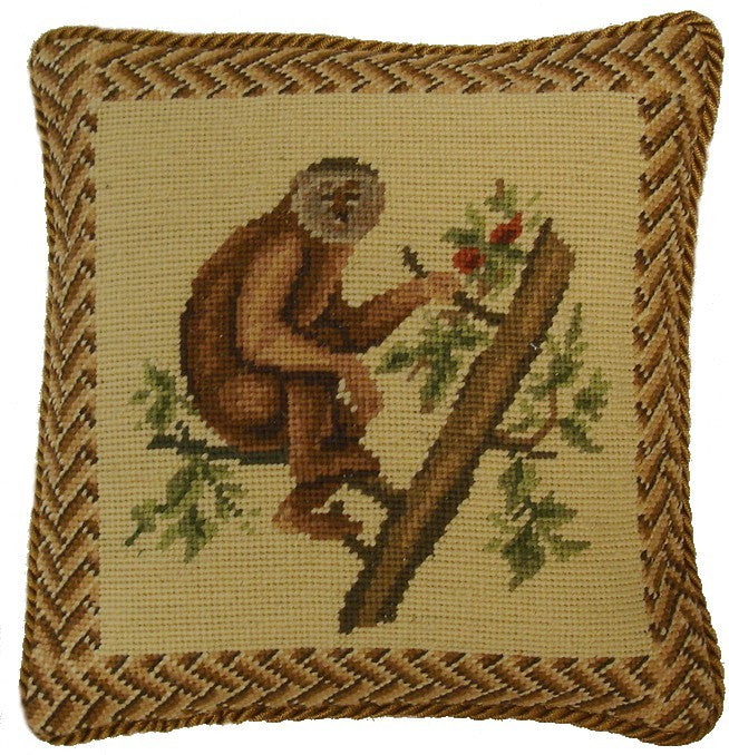 Brown Monkey in Tree - 12" x 12" needlepoint pillow