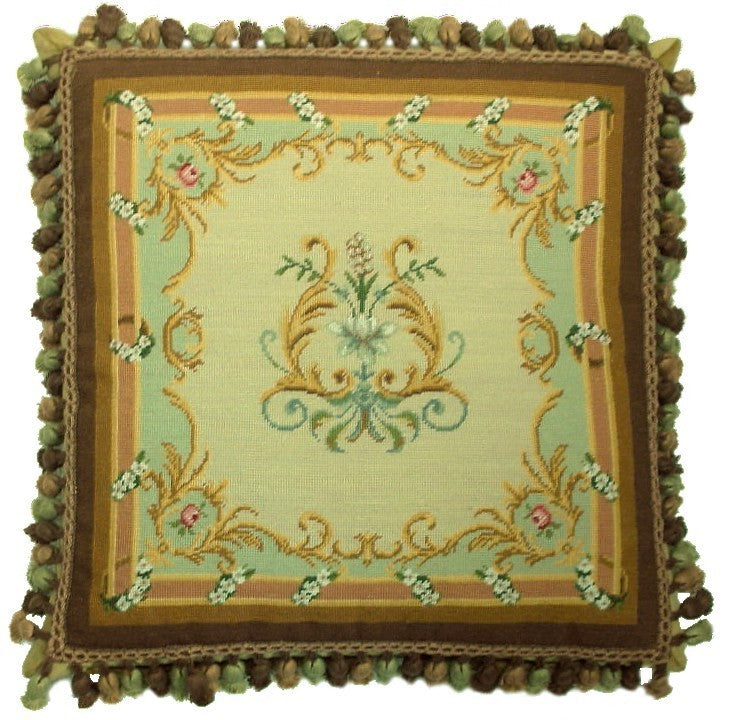 Greens and Golds - 18" x 18" needlepoint pillow