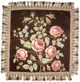 Pink Roses Blue Buds - 18" x 18" needlepoint pillow