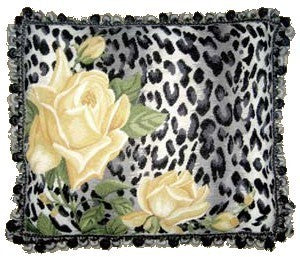 Yellow Rose on Leopard - 19 x 23" needlepoint pillow