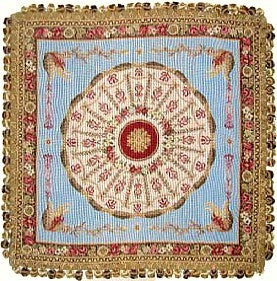 Circle of Red on Blue - 24 x 24" needlepoint pillow