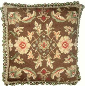 Whie Flowers on Brown - 20x 20" needlepoint pillow