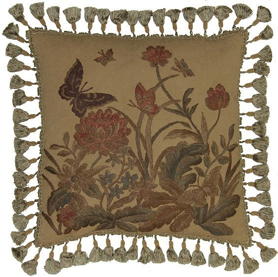 Four Butterflies - 20" x 20" Hand Embroidered pillow