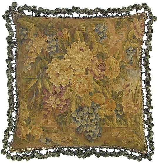 Roses and Grapes - 22" x 22" Aubusson pillow