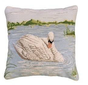 Swan in Lake 18" x 18" Needlepoint Pillow